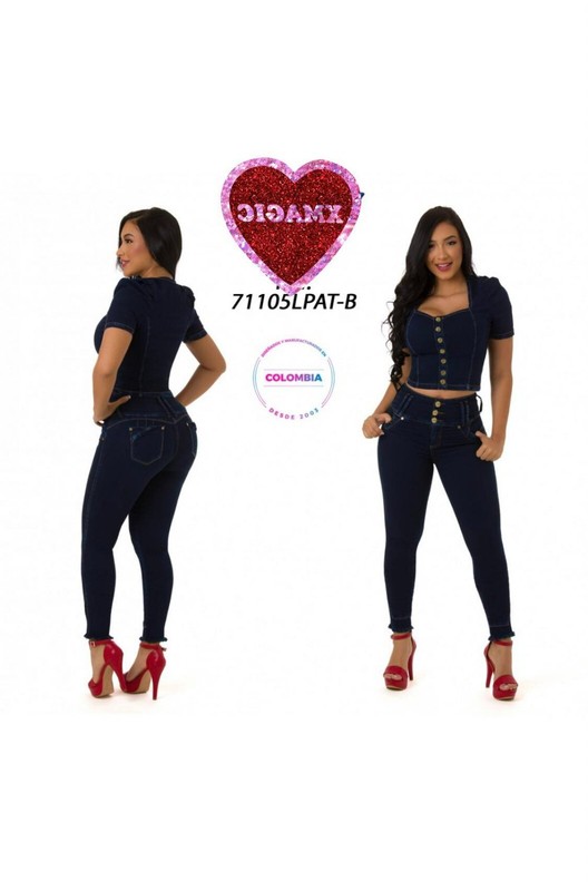 JEANS COLOMBIANOS, Sexy Butt Lifter High Waist Blue Denim Set (2 pieces) #71105