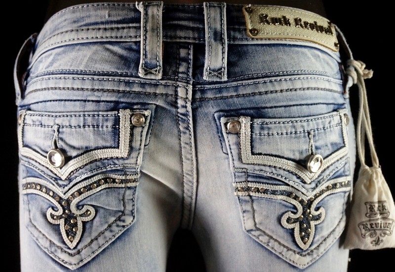 $180 Buckle Rock Revival Jeans "Raven" Swarovski Leather Inserts Boot 29 X 33 gallery