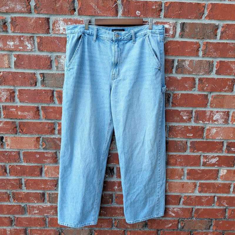 Aeropostale High Rise Baggy Carpenter Jeans Womens 16 Light Wash Blue Denim
