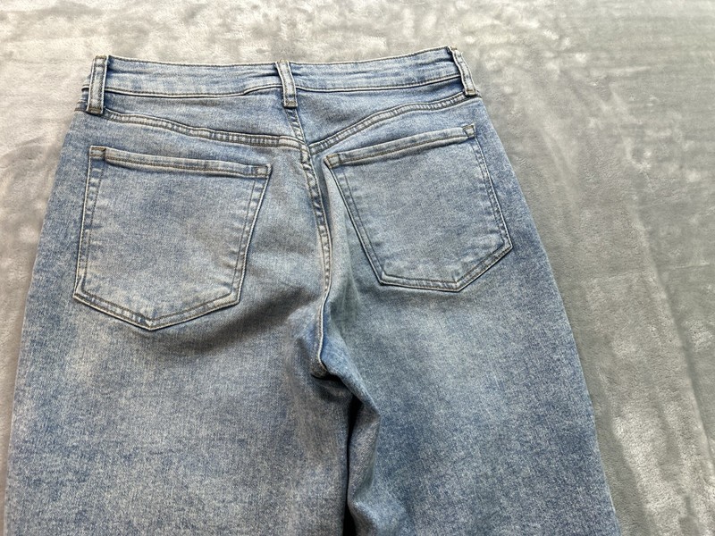 Old Navy High Rise O.G. Straight Jean Women Sz 8 Blue Whiskered Faded Button Fly gallery