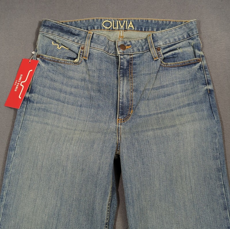 Kimes Ranch Jeans Women’s 10×30 Blue Olivia Wide Leg Raw Hem High Rise Western