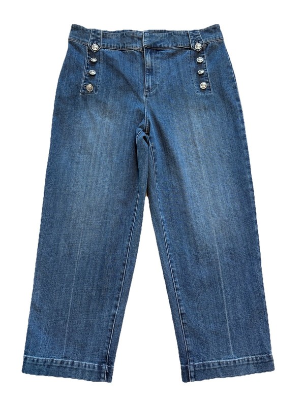 Talbots Womens Sailor Size Jean 14 Blue Cropped Jeans Buttons Nautical Beach