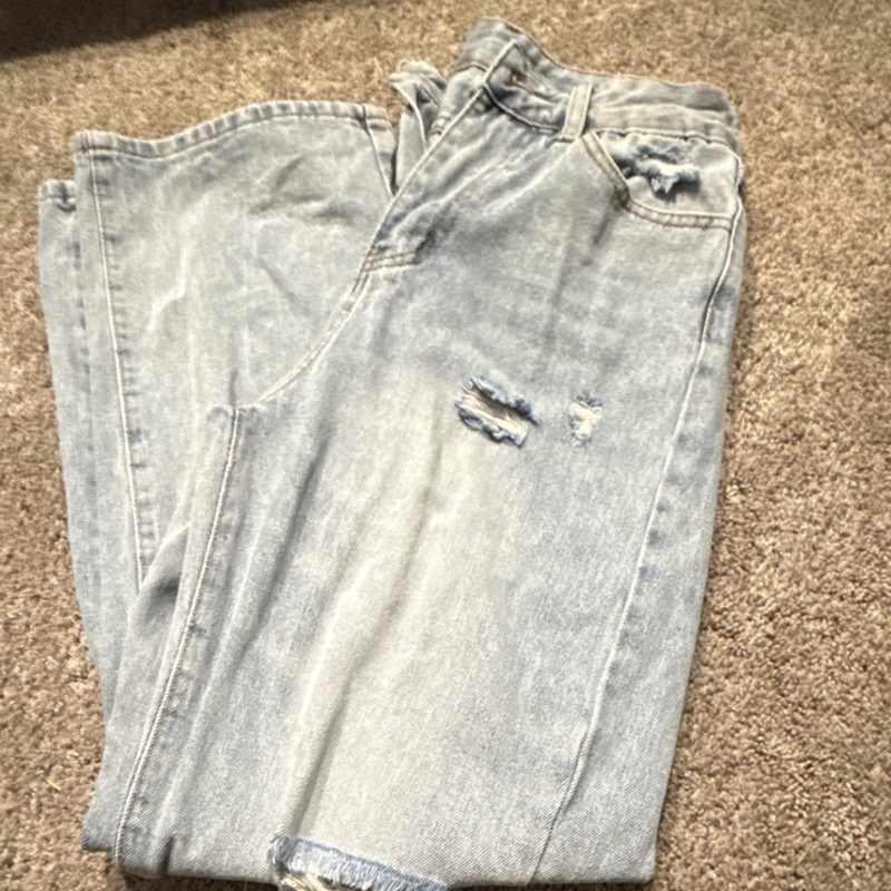 SHEIN Distressed Light Blue Denim Jeans 5-Pocket Women's Spring Summer Fall