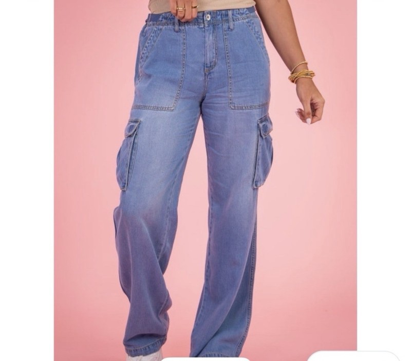 Sanctuary Women’s Blue Denim Wide-Leg Cargo Jeans w/ Pockets Size L