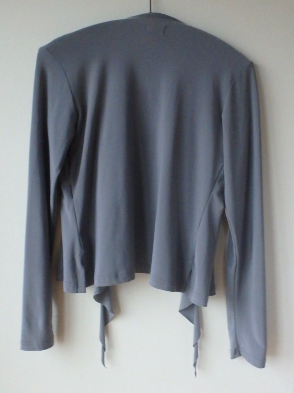 Sympli Cardigan Jacket 6 Cropped Open Front Ruffle GREY Stretch Jersey gallery