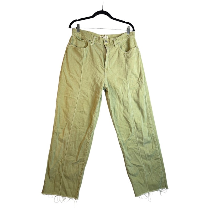 Madewell Baggy Straight Jeans Olive Green Raw Hem Front Seam Size 31 Womens