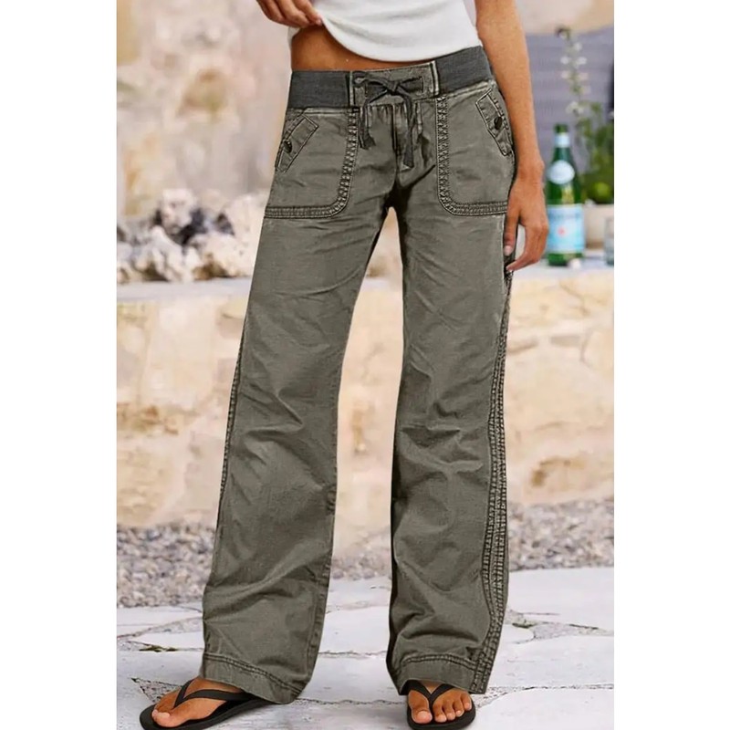 Flamingals Washed Olive Utility Pants XL Drawstring Stretch – Casual Comfort