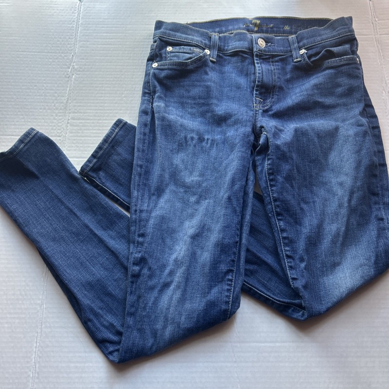 7 For All Mankind The Skinny Jean Size 29 Medium Blue Wash Low Rise Regular EUC