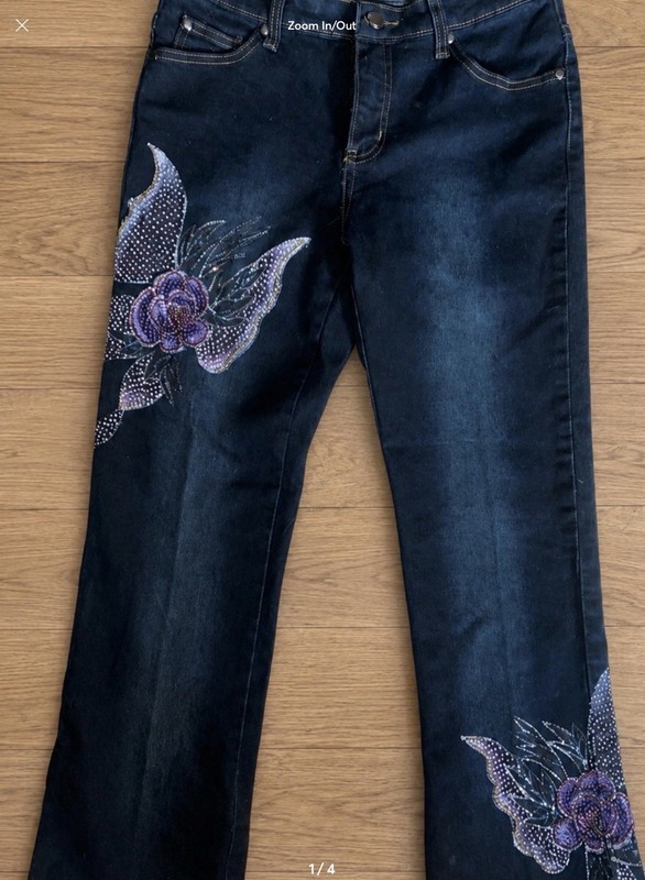 NG2000 Women’s Dark Wash Blue Denim Floral Embroidered Straight Leg Mid Rise