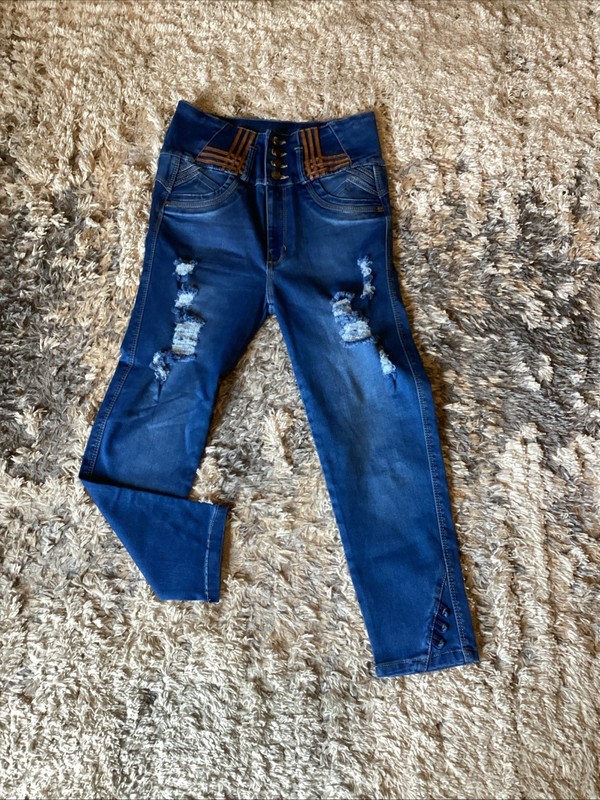 BON BON UP High Waist Capri Jeans Stretch Blue Distressed Women’s 26