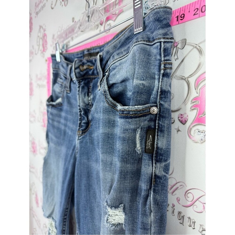 Silver Jeans Distressed boyfriend Medium Blue Denim Jeans gallery