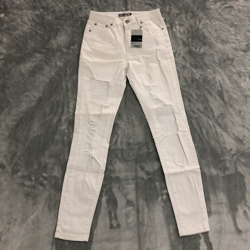 Wakee Jeans Women’s 10 White Ripped Skinny High Rise Stretch Denim Casual