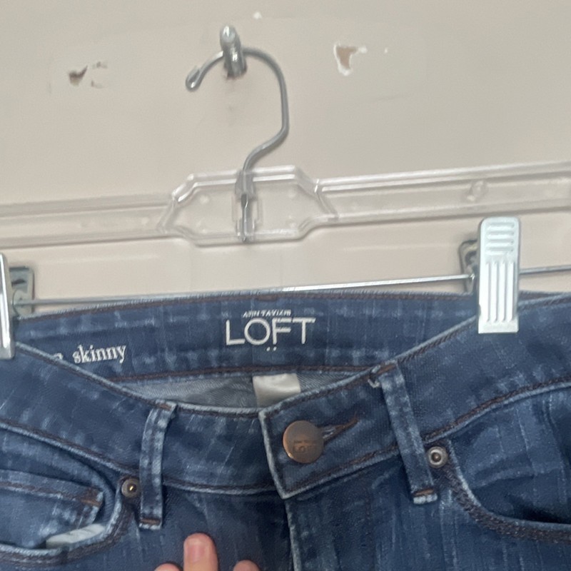 LOFT Women's Dark Wash Blue Skinny Jeans Stretch Mid Rise 5-Pocket Button gallery