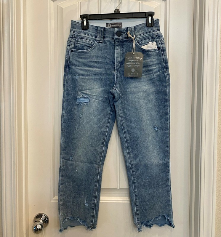 Democracy (Ab) Technology High Rise Light Blue Raw Hem Jeans Distressed