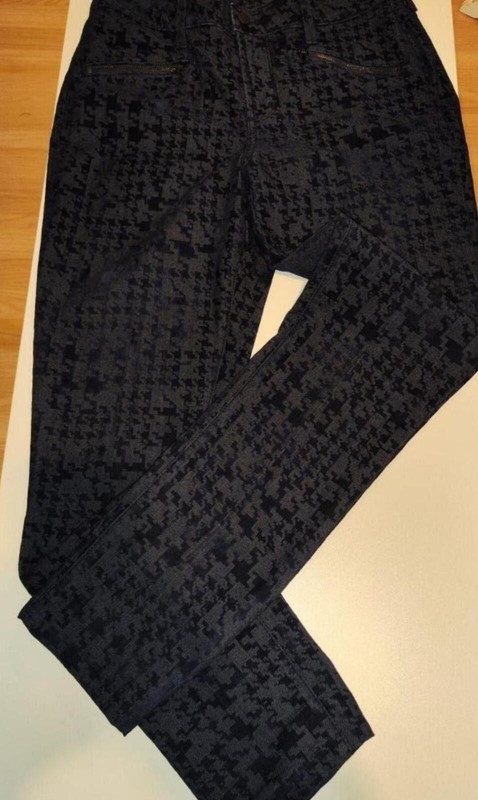 NYDJ Blue Digital Houndstooth Print Jeans – High Rise Slim Denim Trousers sz 12