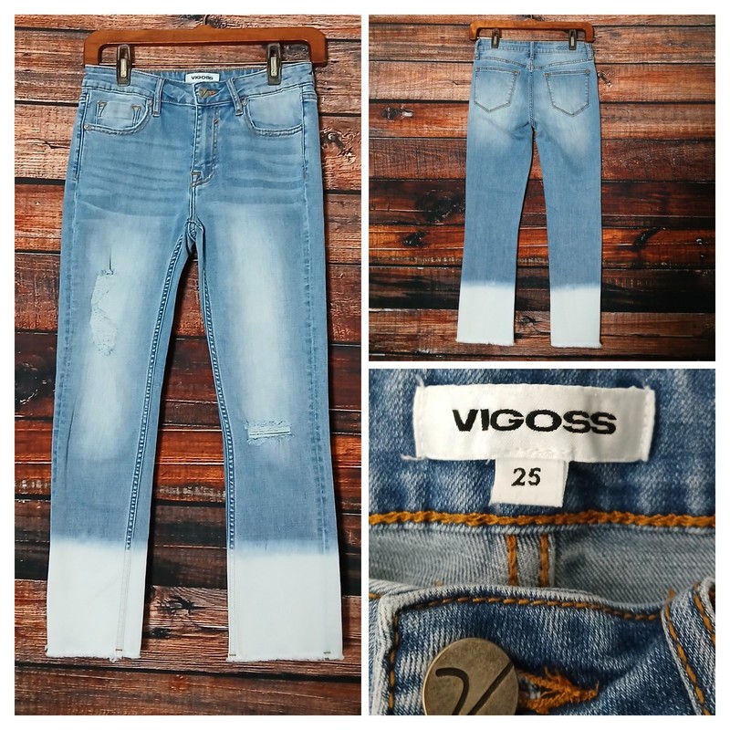 VIGOSS Jeans Size 25 Stevie Crop Straight Distressed Dip Dyed Raw Hem Stretch