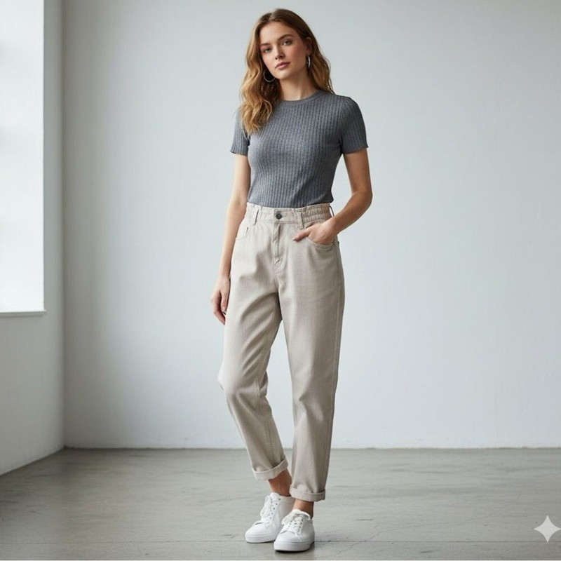 Refuge Denim Mom Paper Bag Beige Jeans XL NWT