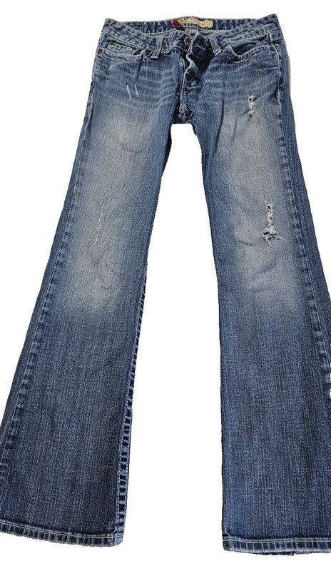 BKE Stella Womens 31R Medium Wash Bootcut Jeans Distressed Stretch Denim
