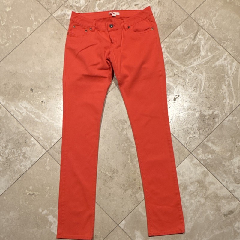 Forever 21 Skinny Women’s Orange Denim Jeans Stretch 5-Pocket Button Zipper