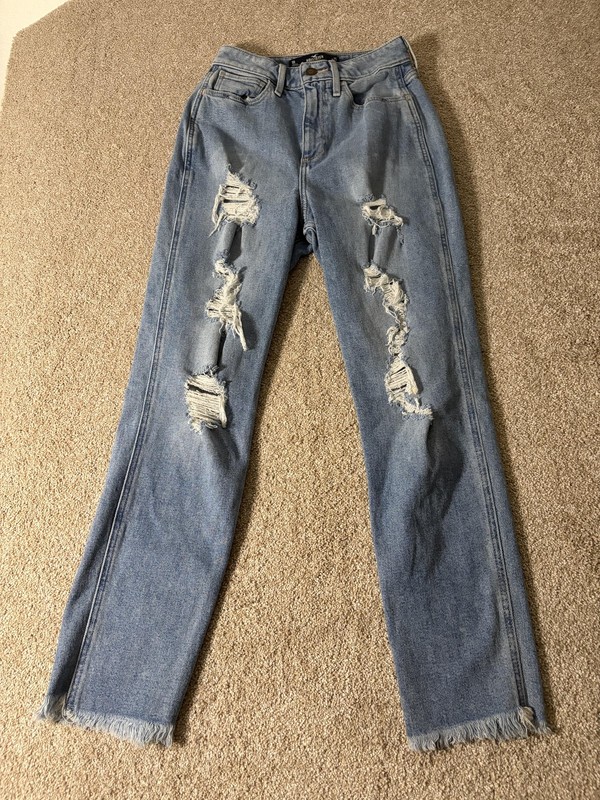 Hollister Curvy Ultra High-Rise Mom Jeans Juniors 1R Blue Distressed 25x27