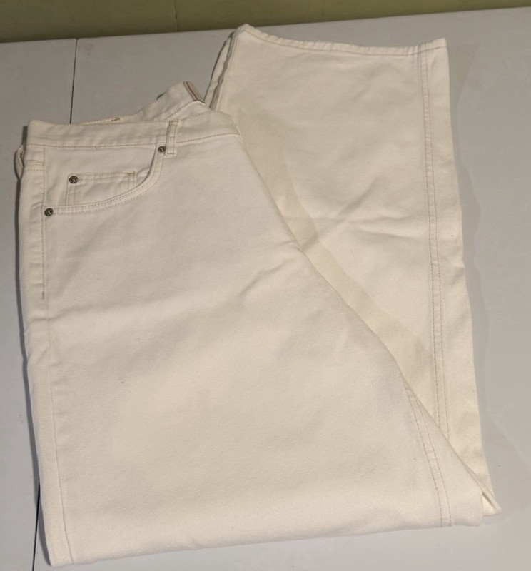 BDG Women’s White Solid Denim Wide-Leg Jeans Button Fly 5-Pocket Pockets