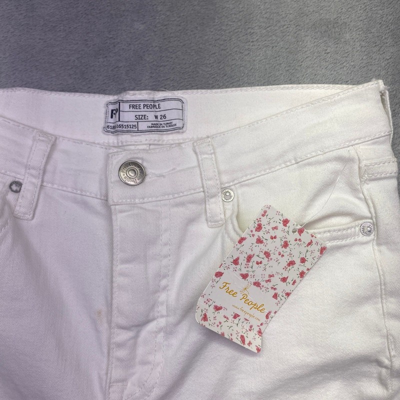 Free People White Distressed Skinny Jeans High Rise Blown Out Knee Sz 26 NWT gallery