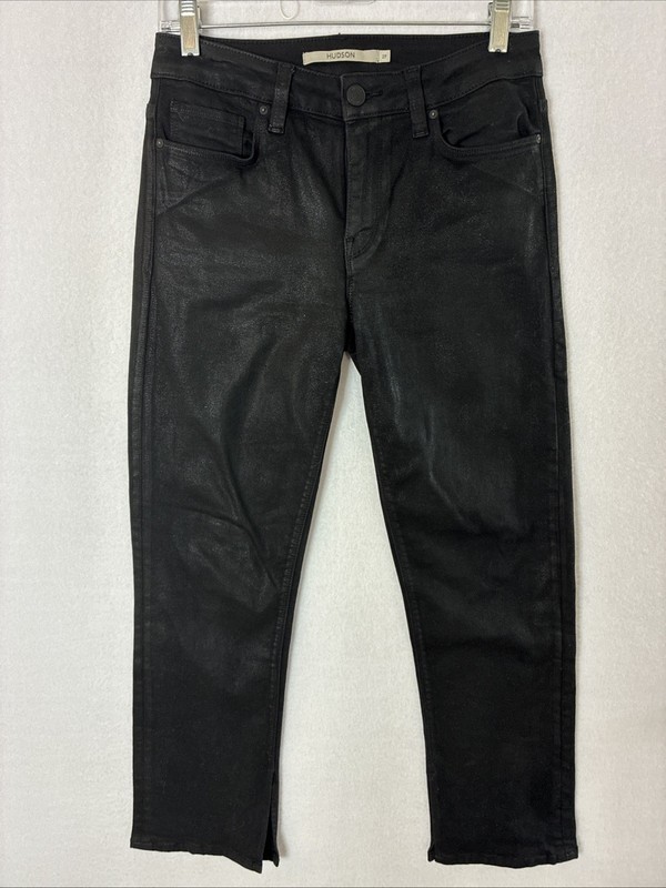 Hudson Jeans Womens Size 27 Nico Coated Black Beauty Wax Skinny Split Hem