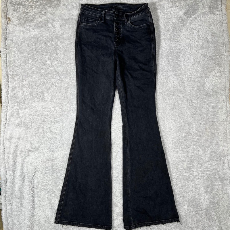 Flying Monkey Black High Rise Button Fly Flare Jeans Raw Hem Size 29