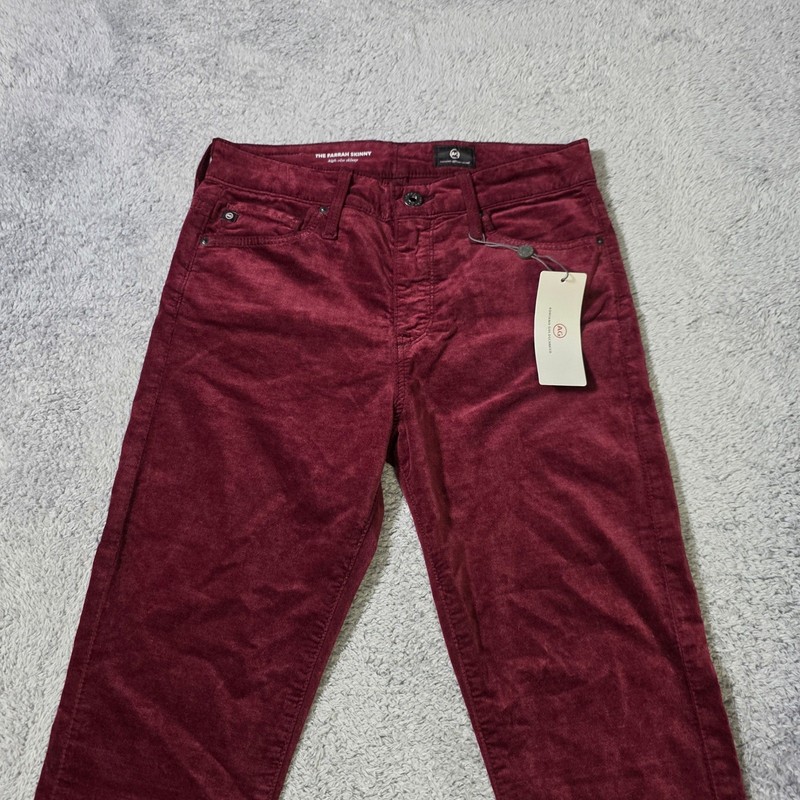 AG Adriano Goldschmied Womens 25 Farrah Skinny Pants Burgundy Velvet High Rise