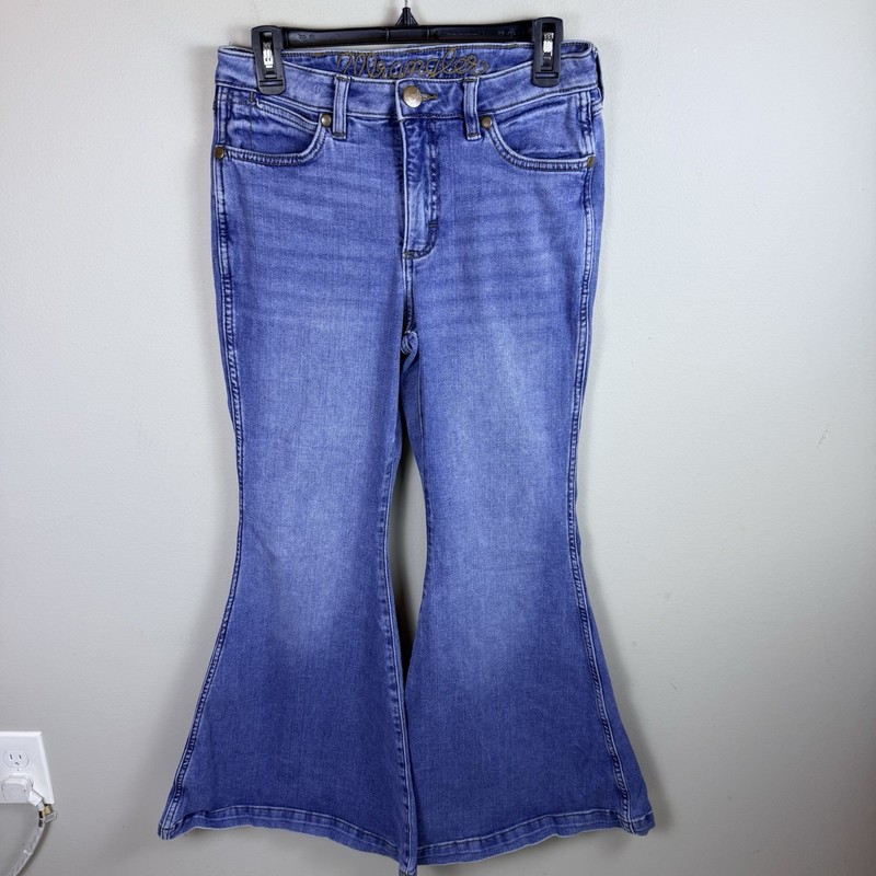 Wrangler Womens Retro Trumpet Flare Blue Jeans 28/32 High Rise Bell Bottom