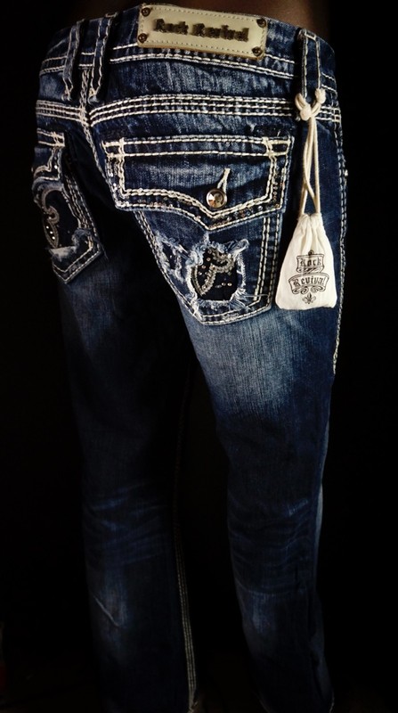 $180 Buckle Rock Revival Jeans "Kai" Swarovski Destroyed Leather Boot 28 X 31 gallery