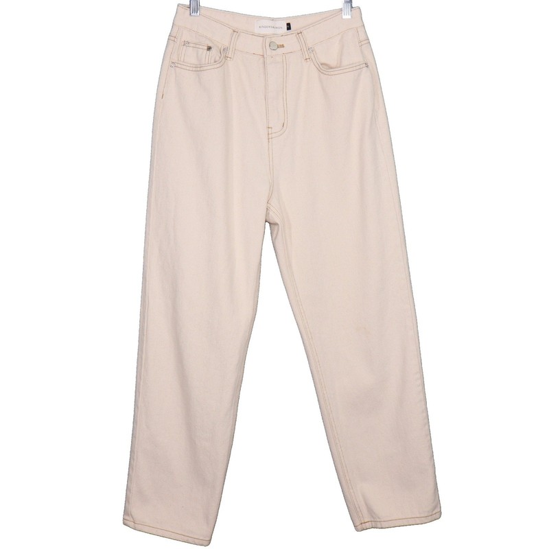 Kindersalmon Womens Sz 4 Cream Straight Leg Jeans High Rise Contrast Stitching
