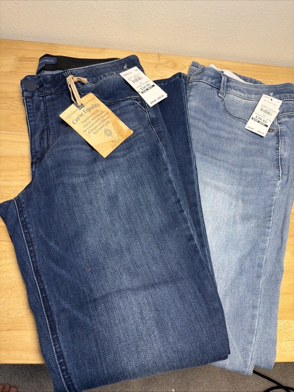 NWT 2 PAIR DEMOCRACY SZ 12 STRAIGHT BOOT LEG BLUE DENIM JEANS MEDIUM & DARK WASH
