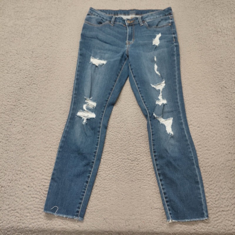 A.N.A Jegging Jeans Womens Size 30/10 Blue Raw Hem Skinny Ankle Denim Distressed