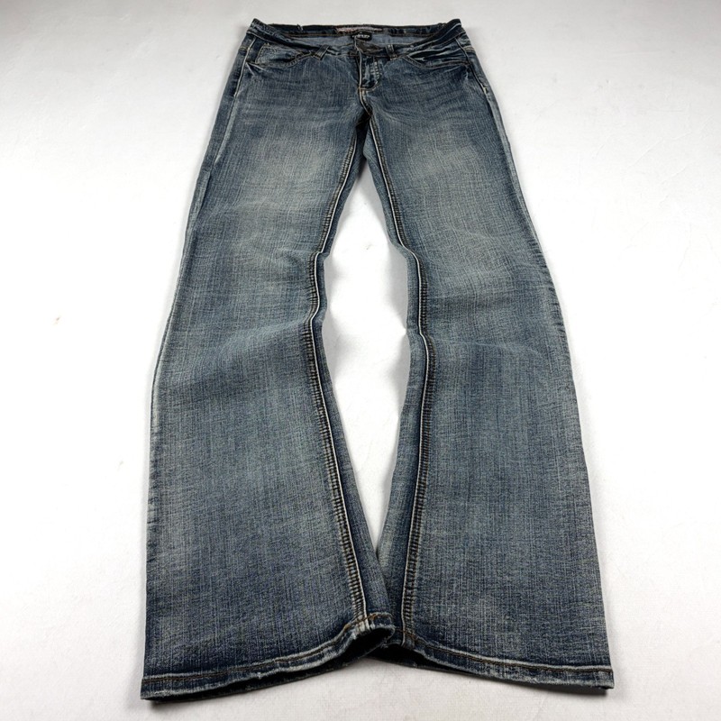 2000s Vintage Faded Blue Jeans Bootcut Leg Y2K Denim Pants Womens