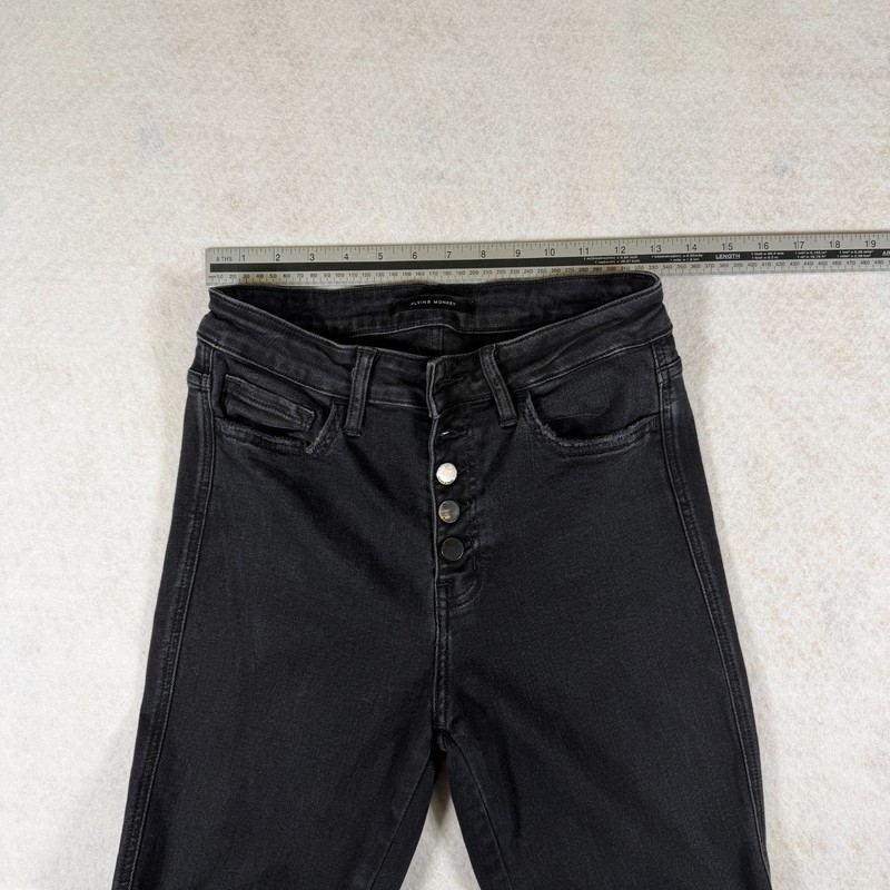 Flying Monkey High Rise Super Flare Jeans Black Button Fly Raw Hem Y4009L 28 gallery