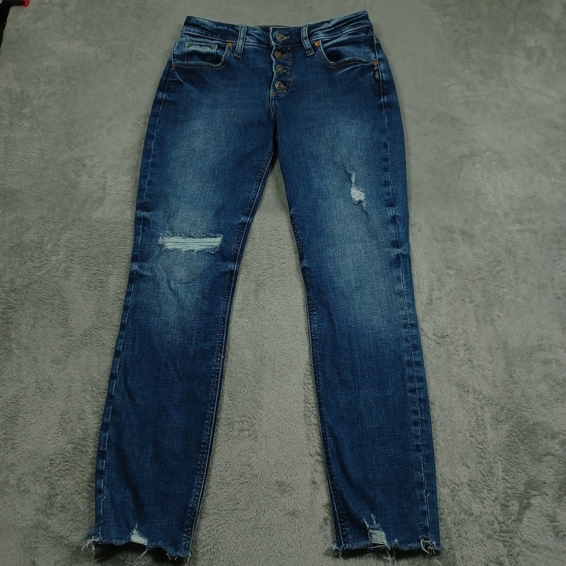 Silver Jeans Womens 27 Blue Denim Boyfriend Fit Casual Distressed Button Fly