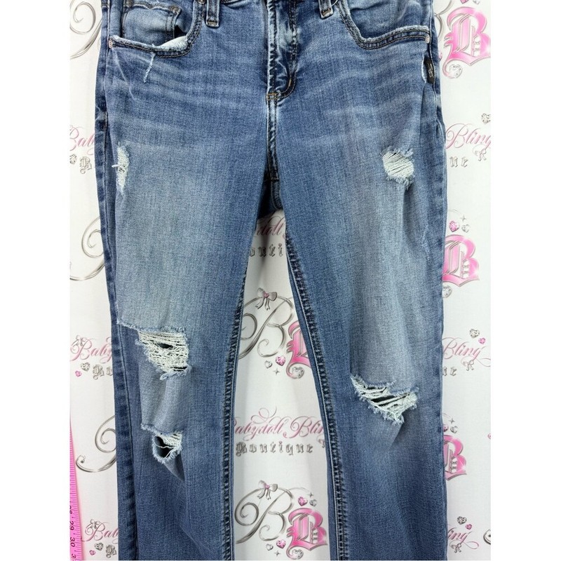 Silver Jeans Distressed boyfriend Medium Blue Denim Jeans gallery