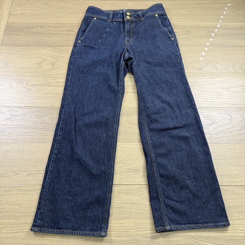J Crew Jeans Women 27 Tall Slim Wide Stacked Buttons Straight Blue Denim Trouser