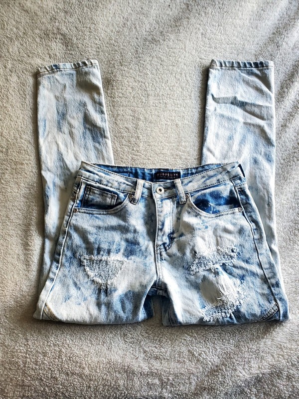 M. Society Politically Incorrect Jeans Girls Size 12 Blue Faded Distressed Denim