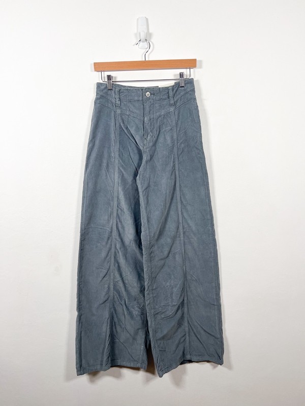 Free People Libre Wide Leg Jeans Trousers Size 27 UK 8 Grey Cord Retro Boho New