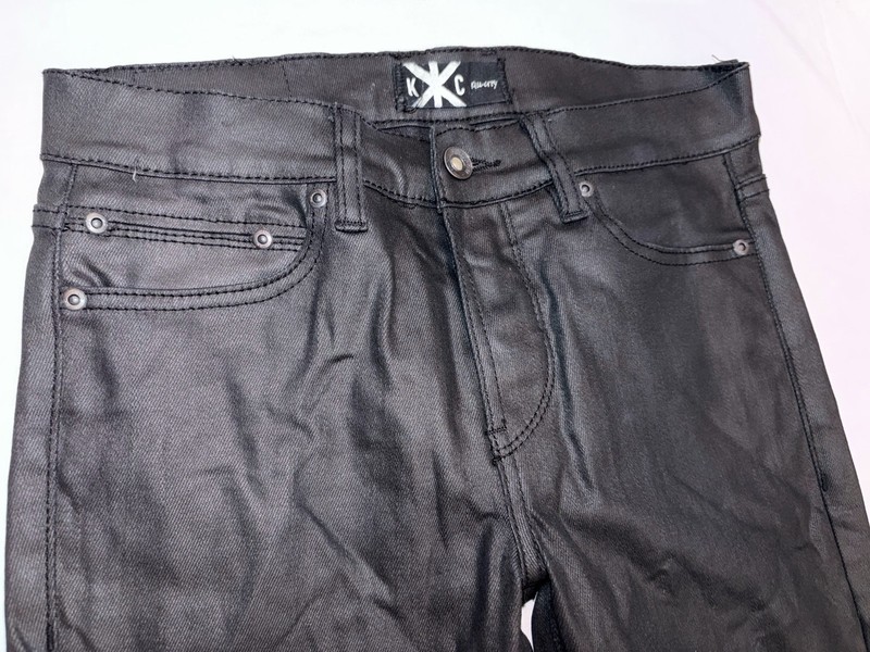 Kill City Black Waxed Denim Jeans Mens 28x30 Skinny Moto Biker Punk Excellent Co
