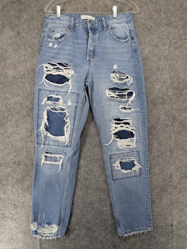 Flying Monkey Jeans Womens 28 Distressed High Rise Straight Leg Ripped Denim Pan
