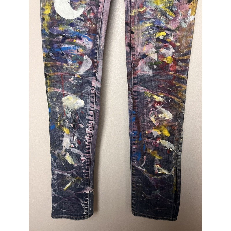 American Eagle Hand Painted Low Rise Skinny Jeans Women’s Sz 00 Upcycled gallery
