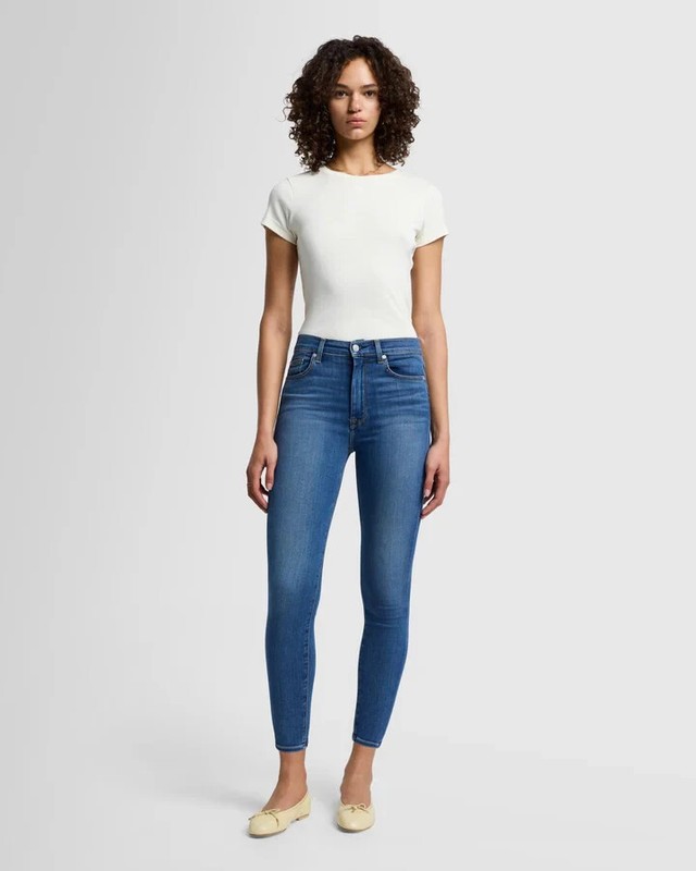 7 FOR ALL MANKIND WOMENS SLIM ILLUSION LUXE HIGH-RISE ANKLE SKINNY JEANS SIZE 31 gallery