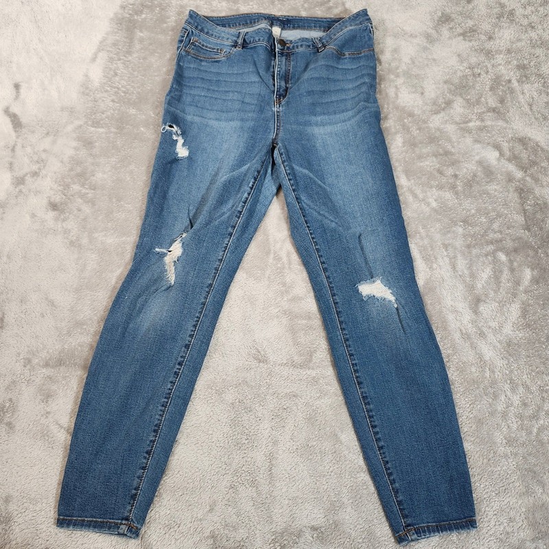 Unknown Brand Womens Size 16 Distressed Skinny Jeans Blue Denim