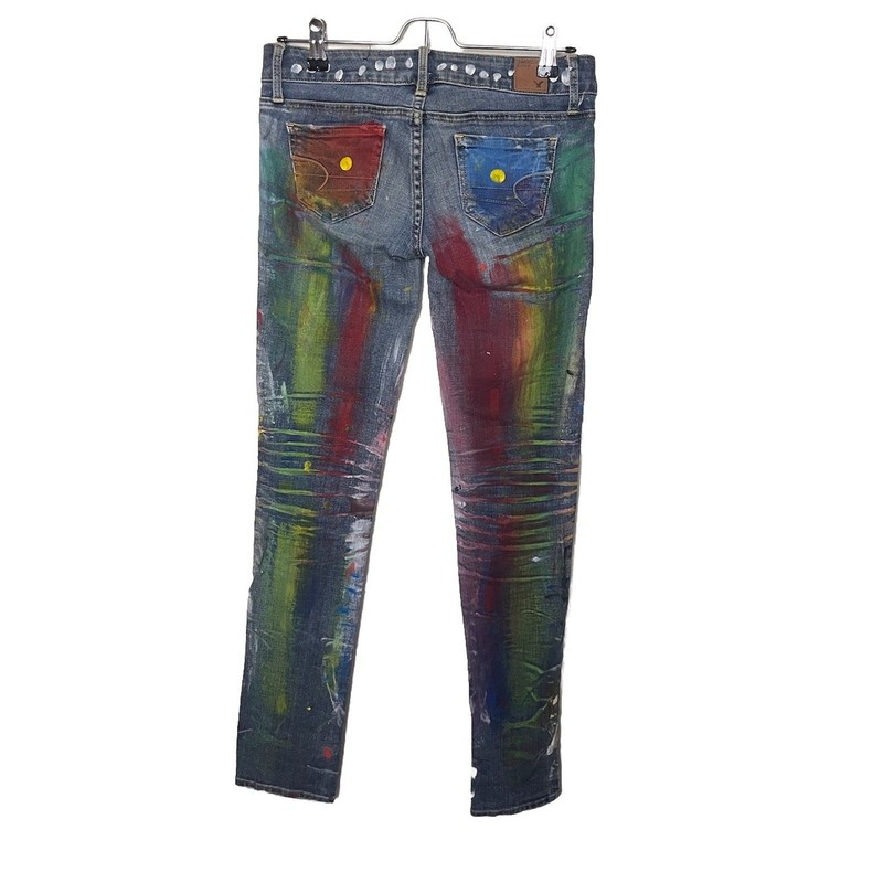 American Eagle Hand Painted Low Rise Skinny Jeans Women’s Sz 00 Upcycled gallery