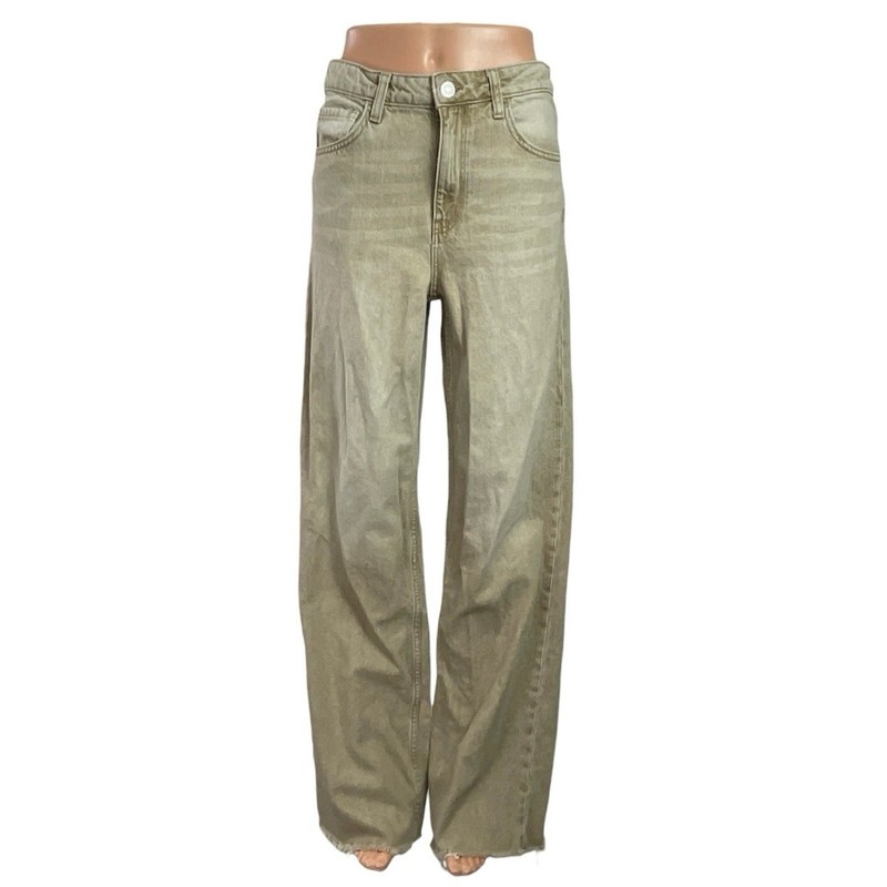 MNG Mango Women's Beige High Rise Wide Leg Straight Baggy Denim Jeans Size 4