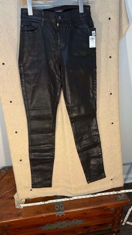 Guess Sexy Curve Faux Leather Coated Skinny Jeans Shine On Black Womens 28 NWT