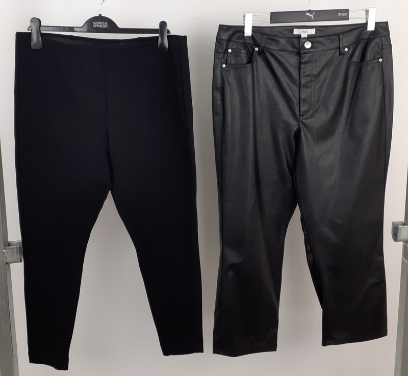 M&S Women’s Jeans & Trousers Size 18 Short 2Pcs Black Faux Leather & Jersey NEW